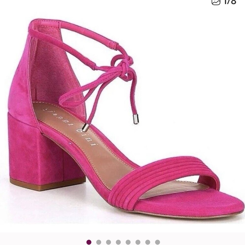 Gianni Bini Rhiaann Ankle Tie Fuchsia Suede Block Heel sz 6.5